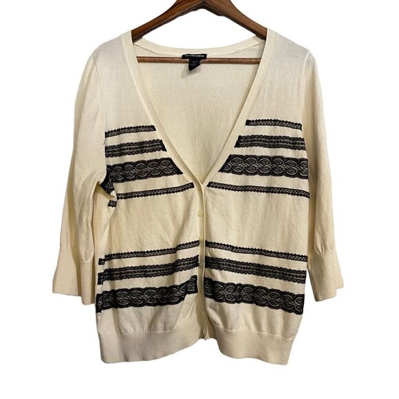 Lane Bryant Womens Cream Black Striped Lace Button 3/4 Sleeve Cardigan 22/24 - Picture 1 of 6